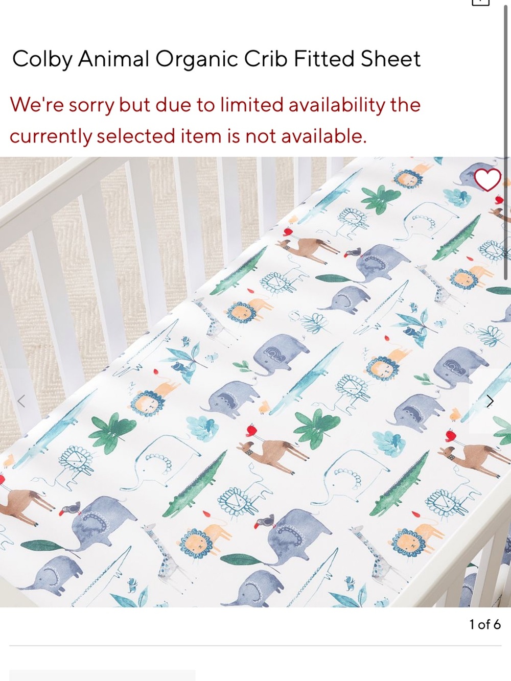 Pottery Barn Organic Animal Crib Sheet - Colby Animal Prints